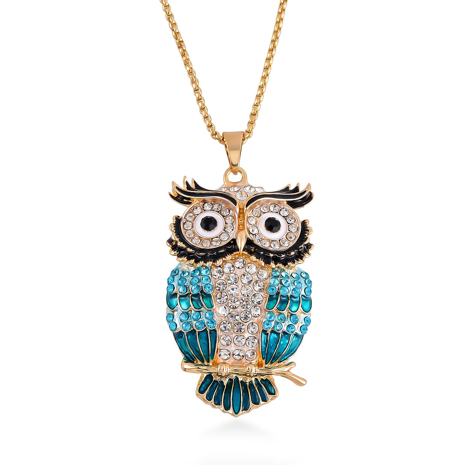 Close Out Deal-Blue & Multi Colour Austrian Crystal Owl Necklace (Size - 24)