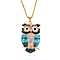 Close Out Deal-Blue & Multi Colour Austrian Crystal Owl Necklace (Size - 24)