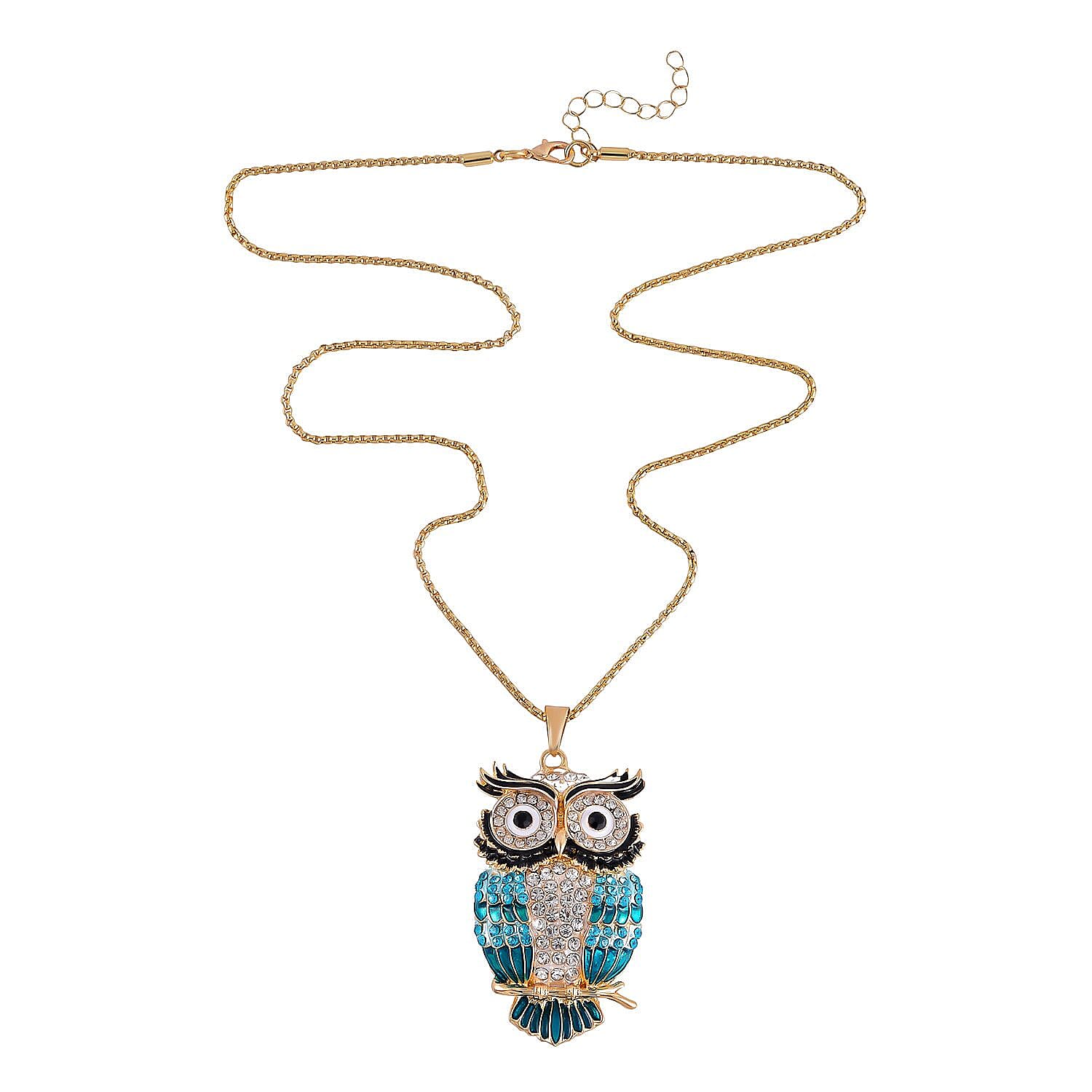 Close Out Deal-Blue & Multi Color Austrian Crystal Owl Necklace (Size - 24)