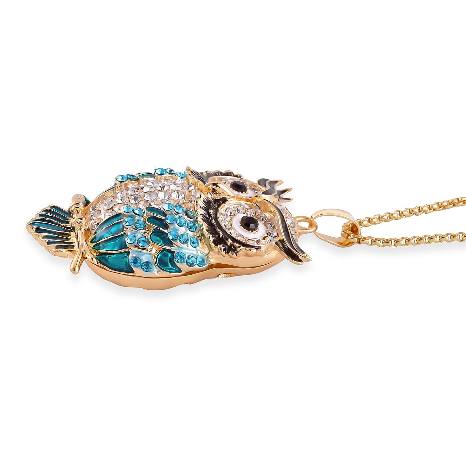 Close Out Deal-Blue & Multi Color Austrian Crystal Owl Necklace (Size - 24)