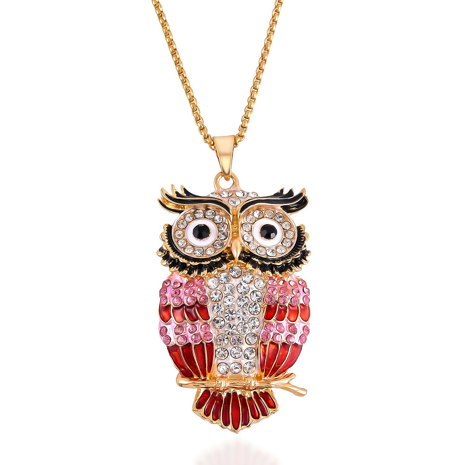Close Out Deal-Pink & Multi Colour Austrian Crystal Owl Necklace (Size - 24)