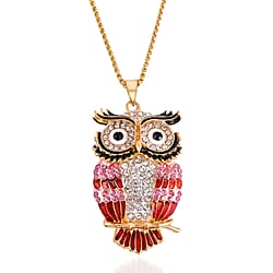 Close Out Deal- Multi Colour Austrian Crystal Enamelled Owl Necklace (Size - 24-2 Inch Ext.)