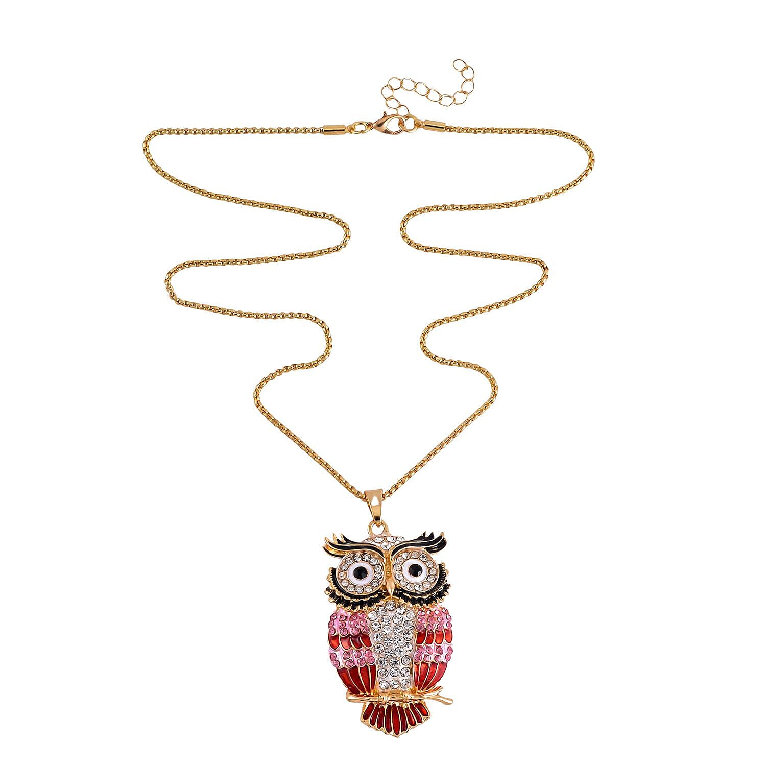 Close Out Deal-Pink & Multi Colour Austrian Crystal Owl Necklace (Size - 24)