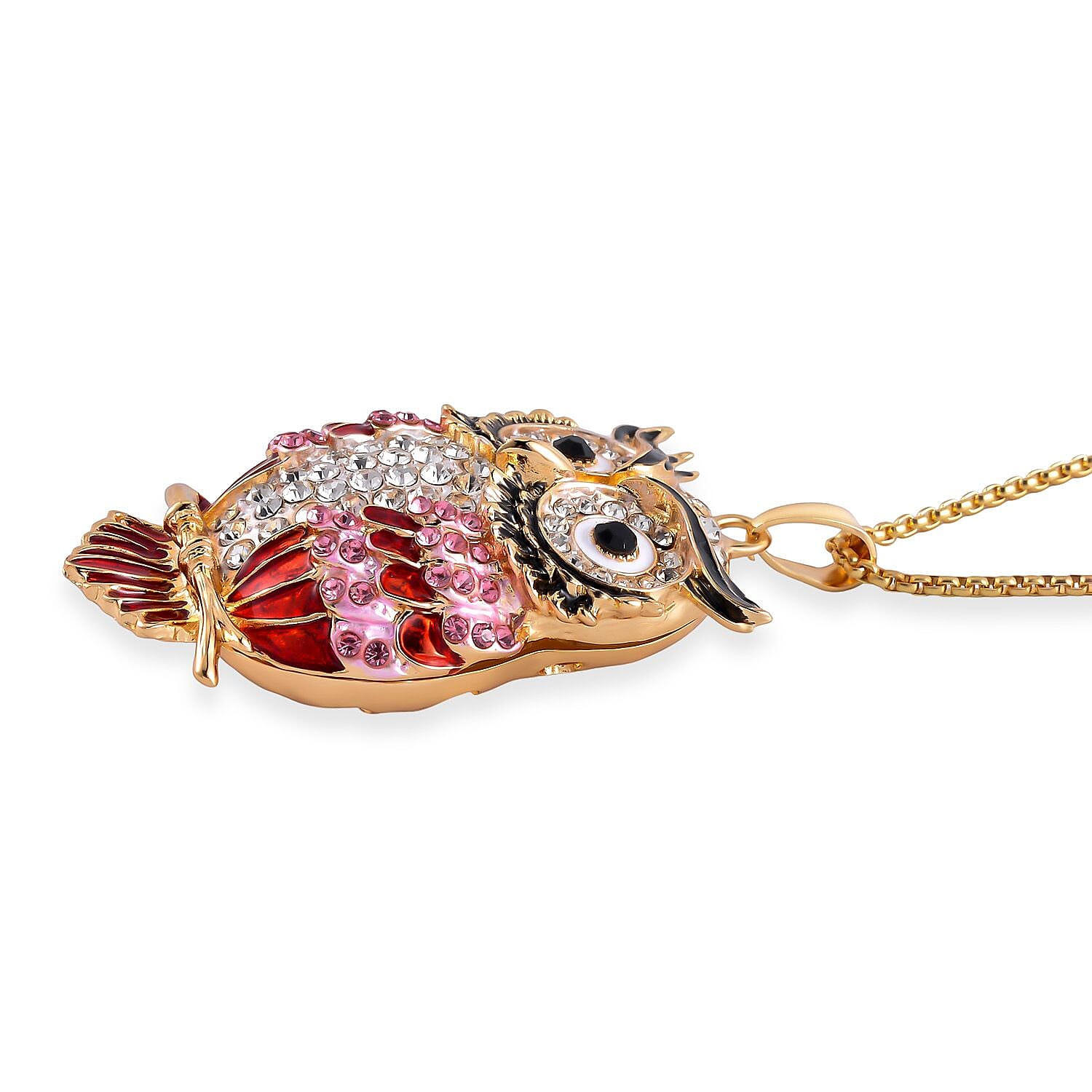 Close Out Deal-Pink & Multi Colour Austrian Crystal Owl Necklace (Size - 24)