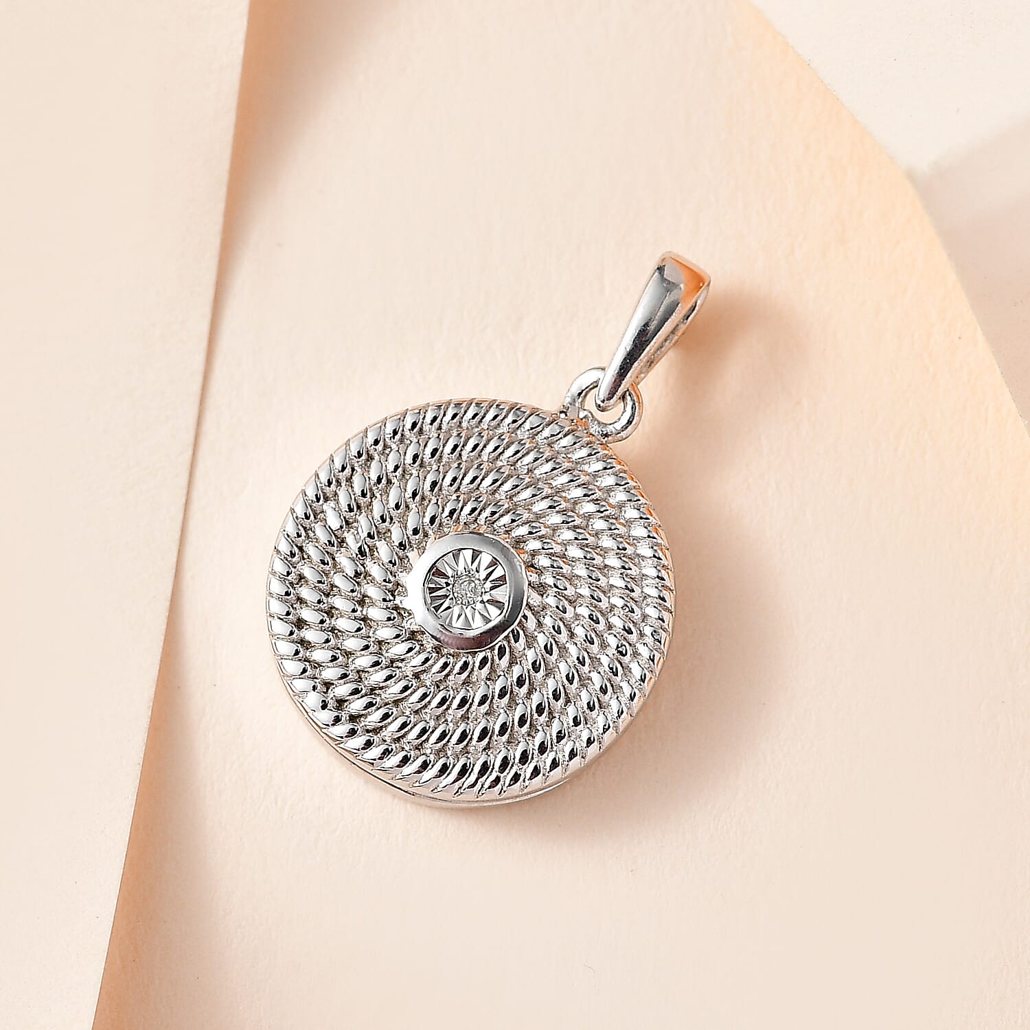 Designer Inspired -White Diamond Locket Pendant in Platinum Overlay Sterling Silver