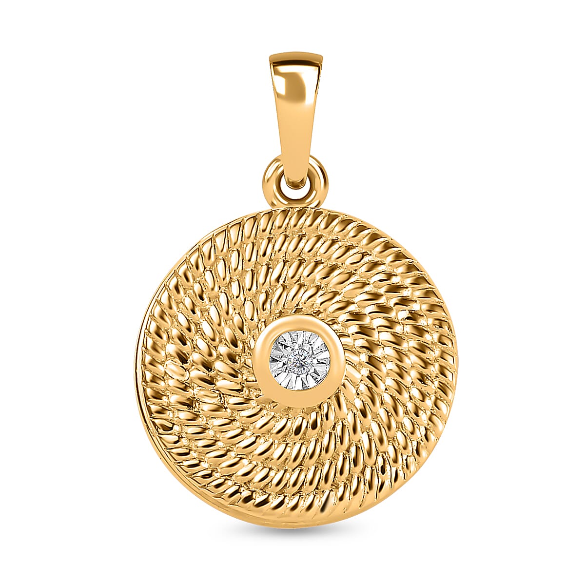 Designer Inspired - White Diamond Locket Pendant in 18K Vermeil YG Plated Sterling Silver