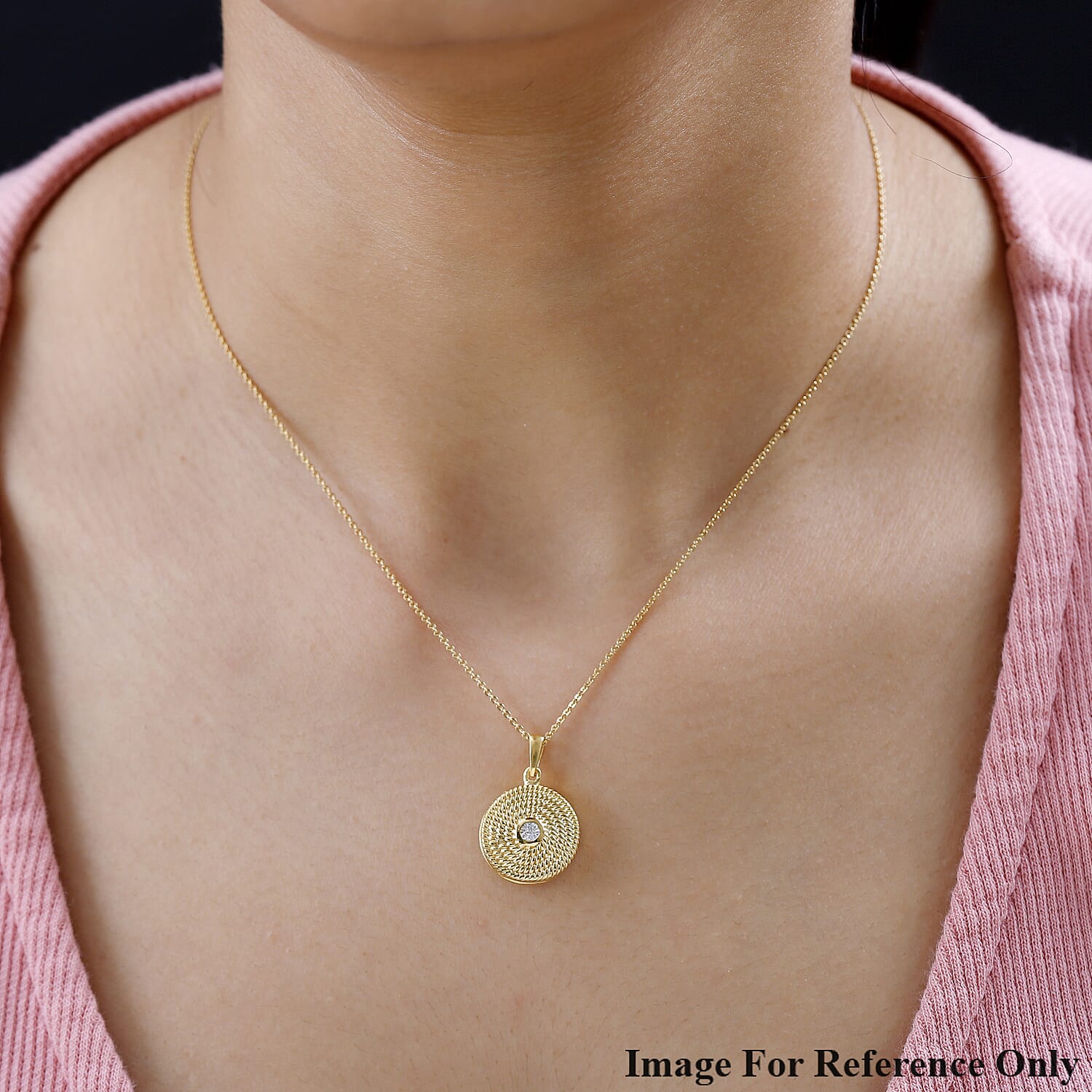 Designer Inspired - White Diamond Locket Pendant in 18K Vermeil YG Plated Sterling Silver