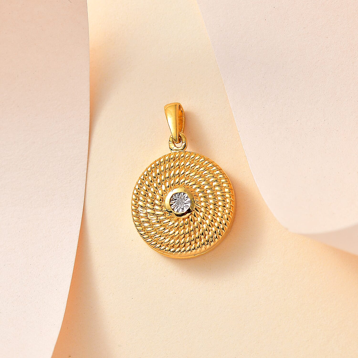 Designer Inspired - White Diamond Locket Pendant in 18K Vermeil YG Plated Sterling Silver