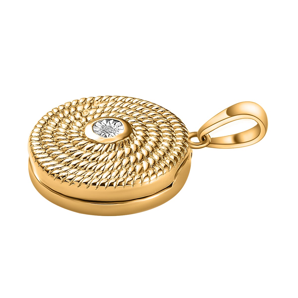 Designer Inspired - White Diamond Locket Pendant in 18K Vermeil YG Plated Sterling Silver