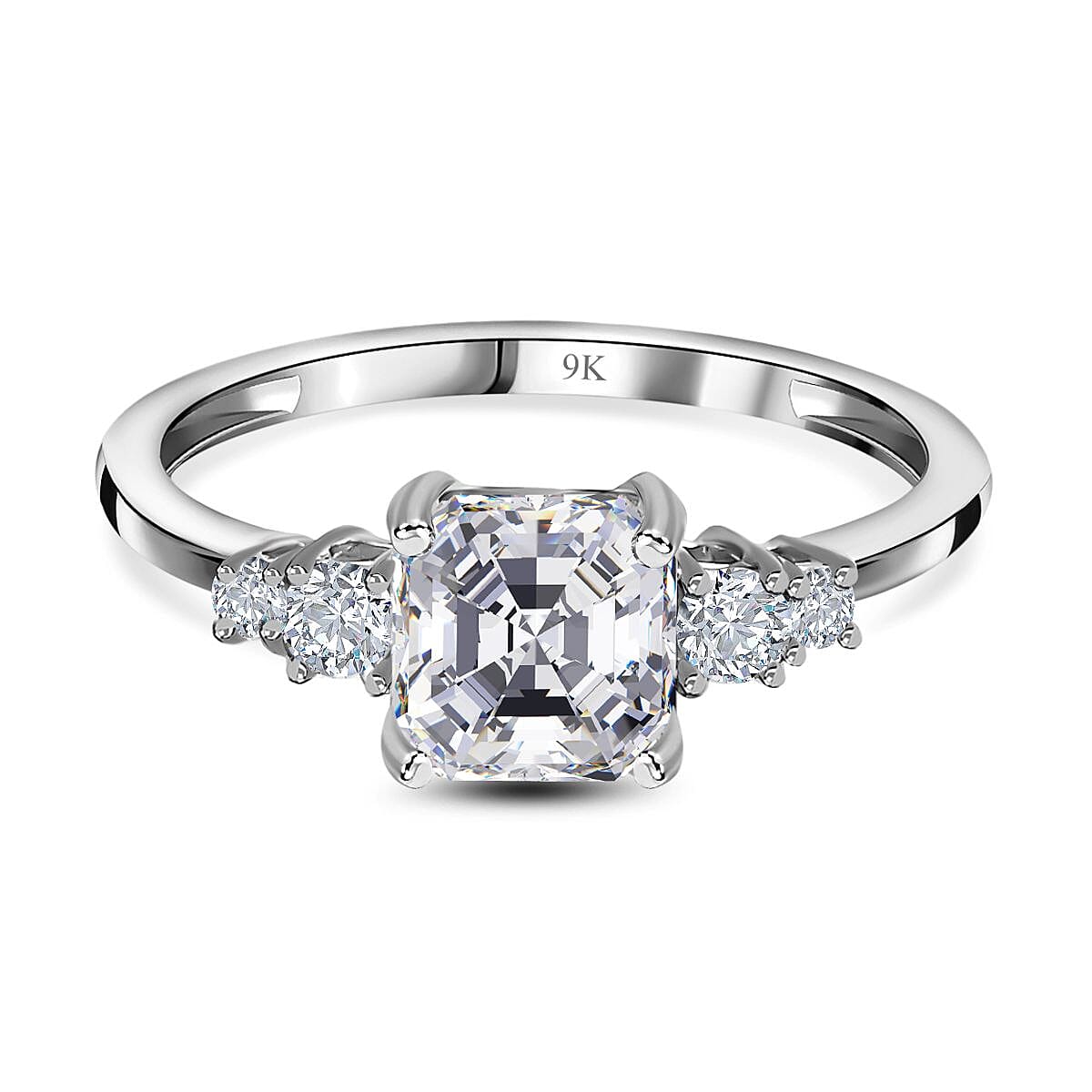 9K White Gold Moissanite Ring 1.34 Ct