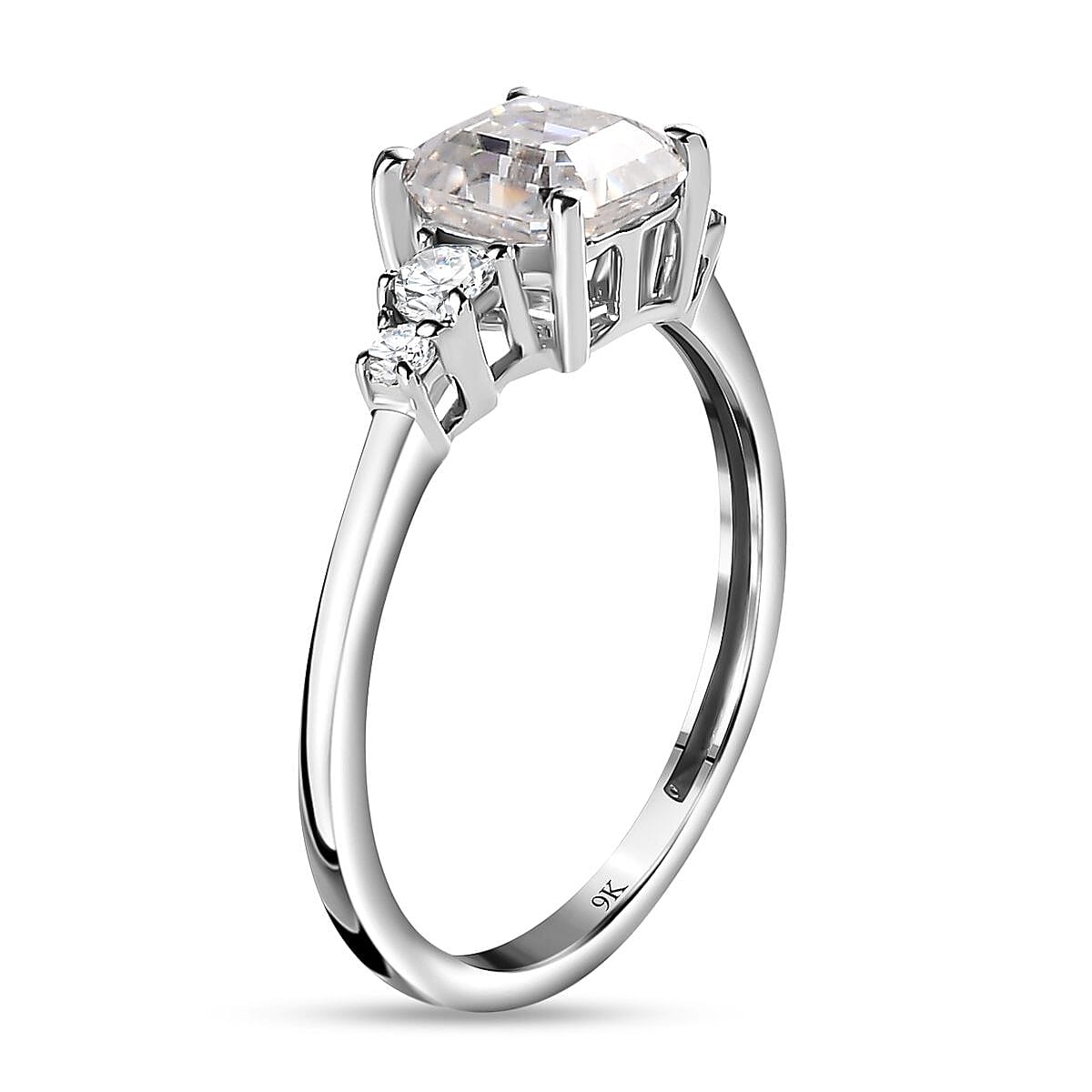9K White Gold Moissanite Ring 1.34 Ct