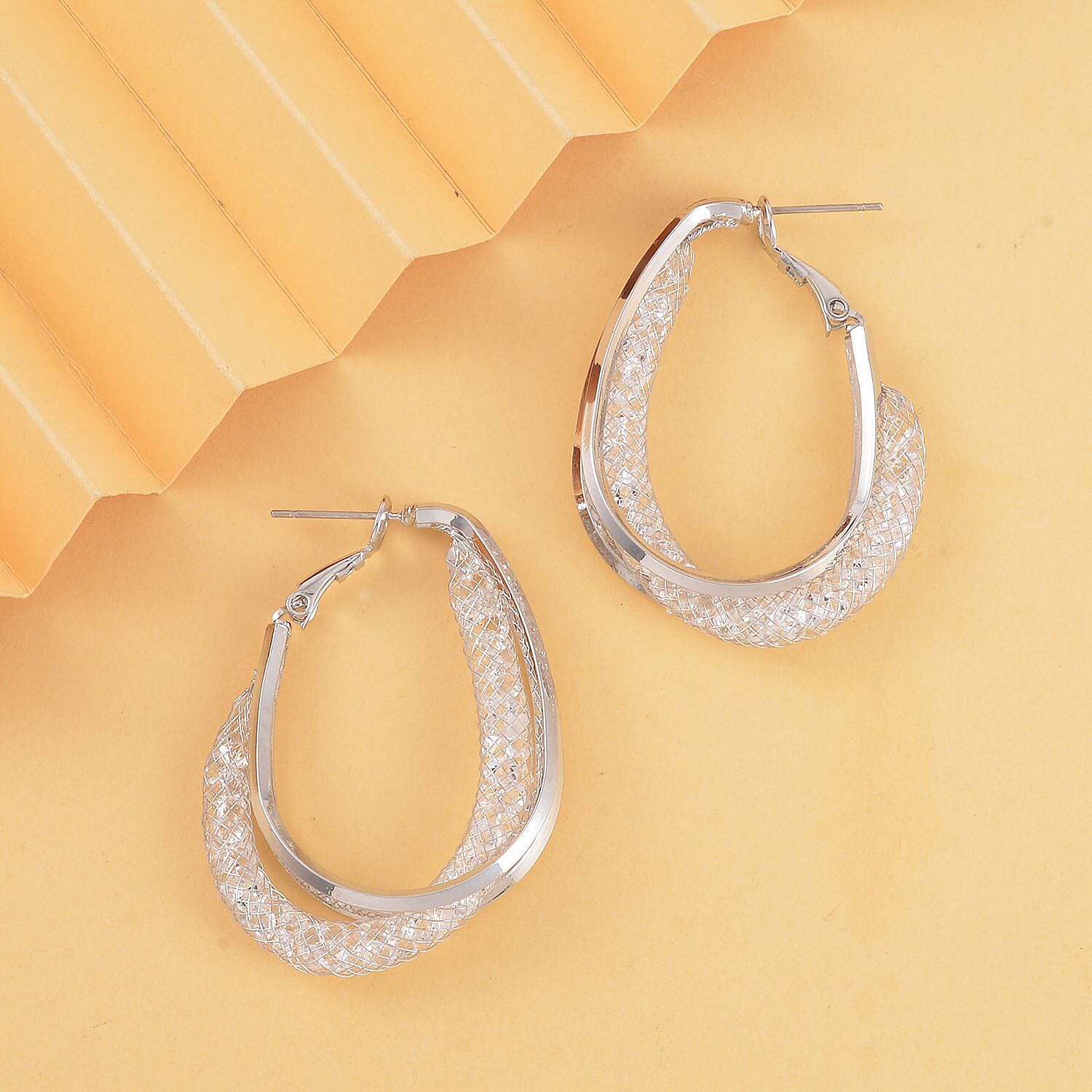 One Time Close Out- Austrian White Crystal Hoop Earrings