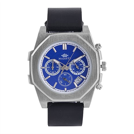 Majesty Multifunction Movement 3 ATM Water Resistant Watch with Black Leather Strap in Silver Tone