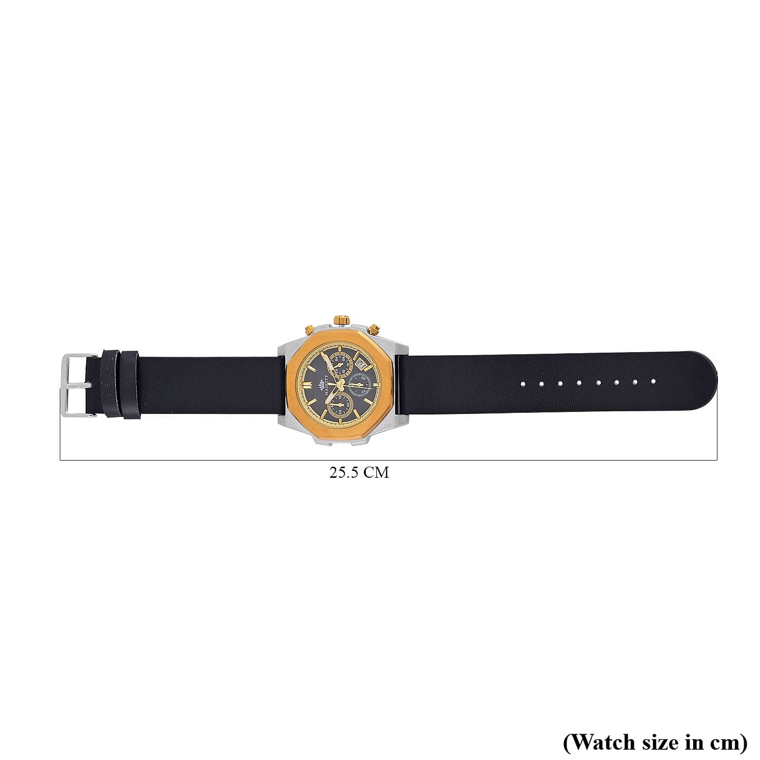 Majesty Multifunction Movt. 3 ATM Water Resistant Watch with Black Leather Strap in Gold Tone
