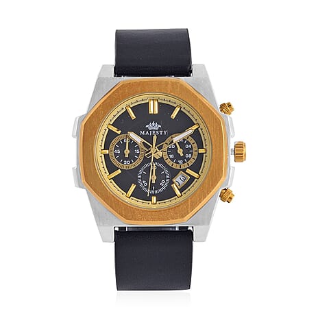 Majesty Multifunction Movt. 3 ATM Water Resistant Watch with Black Leather Strap in Gold Tone