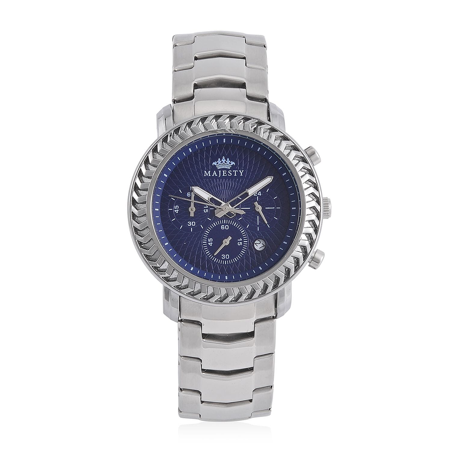 MAJESTY Multifunction Movt. Blue Dial 3 ATM Water Resistant Watch with Stainless Steel Chain Strap in Silver Tone