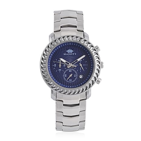 MAJESTY Multifunction Movt. Blue Dial 3 ATM Water Resistant Watch with Stainless Steel Chain Strap in Silver Tone