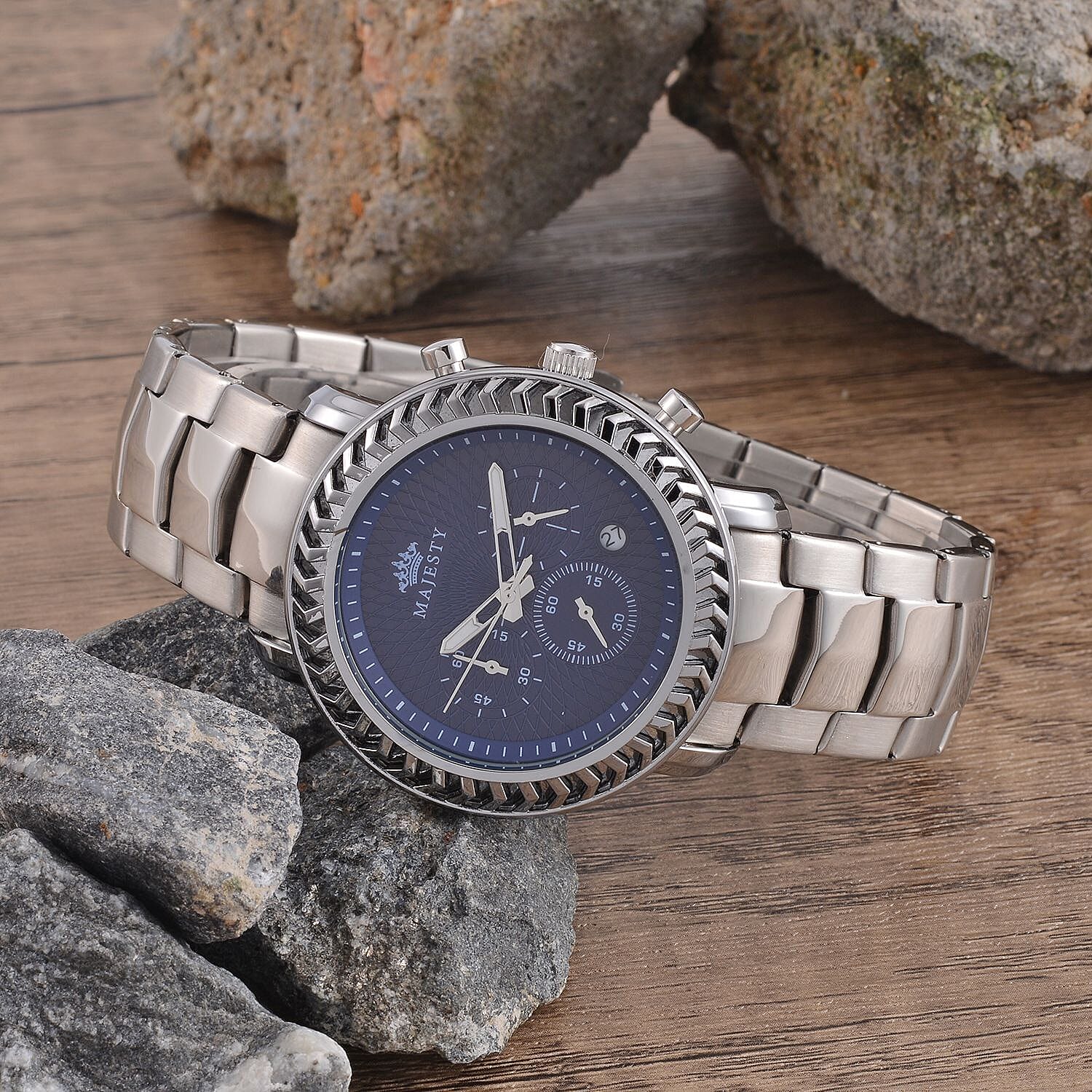 MAJESTY Multifunction Movt. Blue Dial 3 ATM Water Resistant Watch with Stainless Steel Chain Strap in Silver Tone