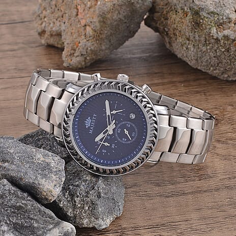 MAJESTY Multifunction Movt. Blue Dial 3 ATM Water Resistant Watch with Stainless Steel Chain Strap in Silver Tone