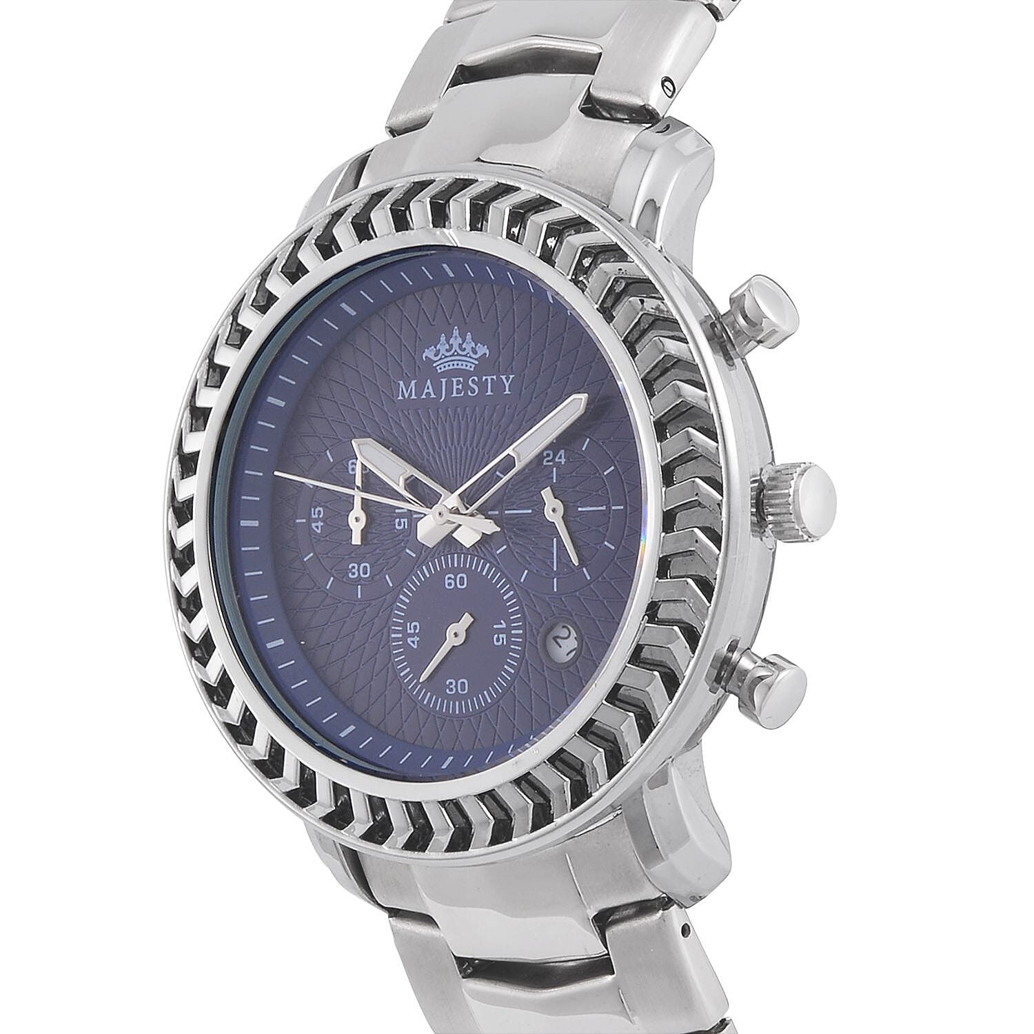 MAJESTY Multifunction Movt. Blue Dial 3 ATM Water Resistant Watch with Stainless Steel Chain Strap in Silver Tone