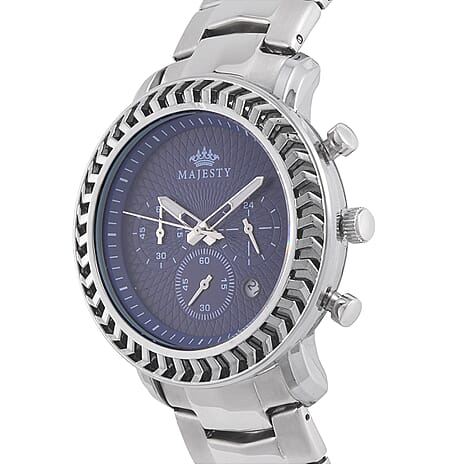 MAJESTY Multifunction Movt. Blue Dial 3 ATM Water Resistant Watch with Stainless Steel Chain Strap in Silver Tone