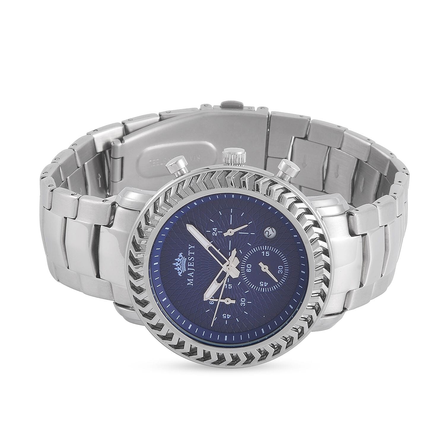 MAJESTY Multifunction Movement Blue Dial 3 ATM Water Resistant Watch with Stainless Steel Chain Strap in Silver Tone MAJESTY Multifunction Movement Blue Dial 3 ATM Water Resistant Watch with Stainless Steel Chain Strap in Silver Tone