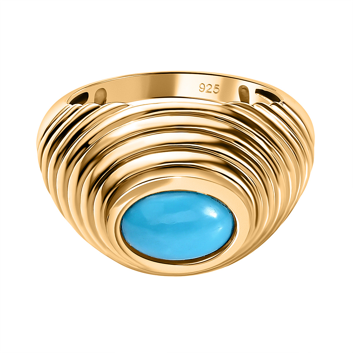 Arizona Sleeping Beauty Turquoise Solitaire Ring in 18K Yellow Gold Vermeil Plated Sterling Silver 1.67 Ct.