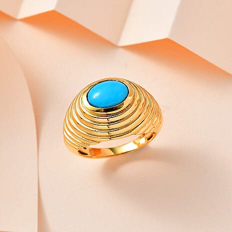Arizona Sleeping Beauty Turquoise Solitaire Ring in 18K Yellow Gold Vermeil Plated Sterling Silver 1.67 Ct.