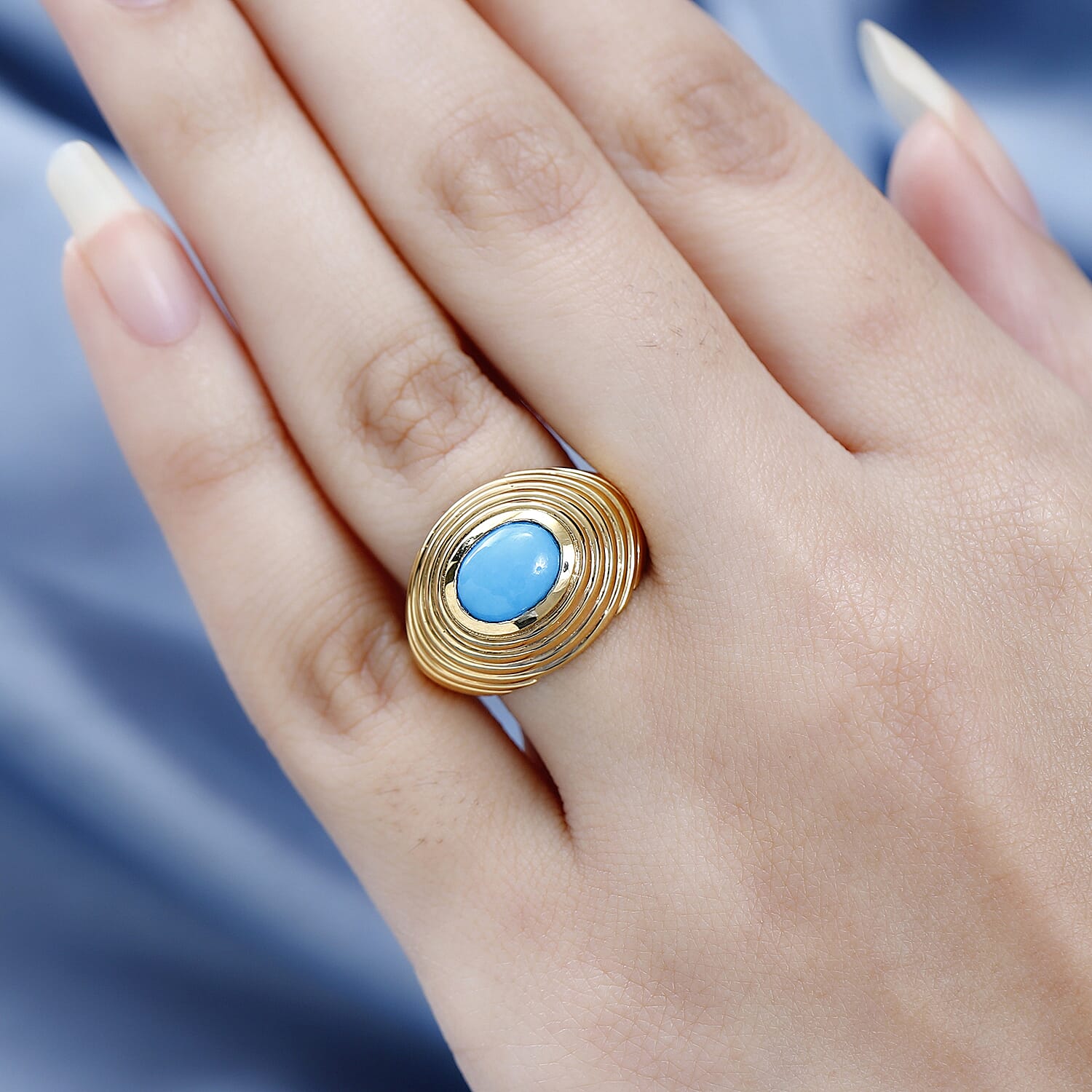 Arizona Sleeping Beauty Turquoise Solitaire Ring in 18K Yellow Gold Vermeil Plated Sterling Silver 1.67 Ct.