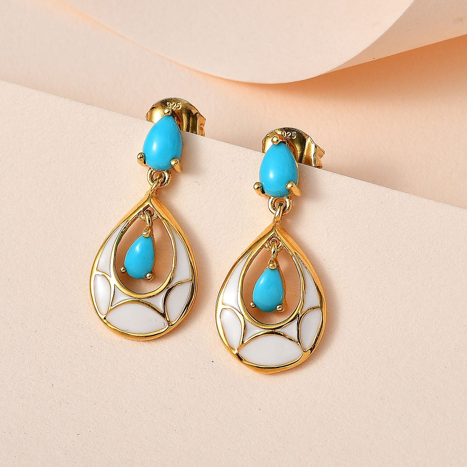 Arizona Sleeping Beauty Turquoise Earrings in 18K Yellow Gold Vermeil Plated Sterling Silver 1.44 Ct.