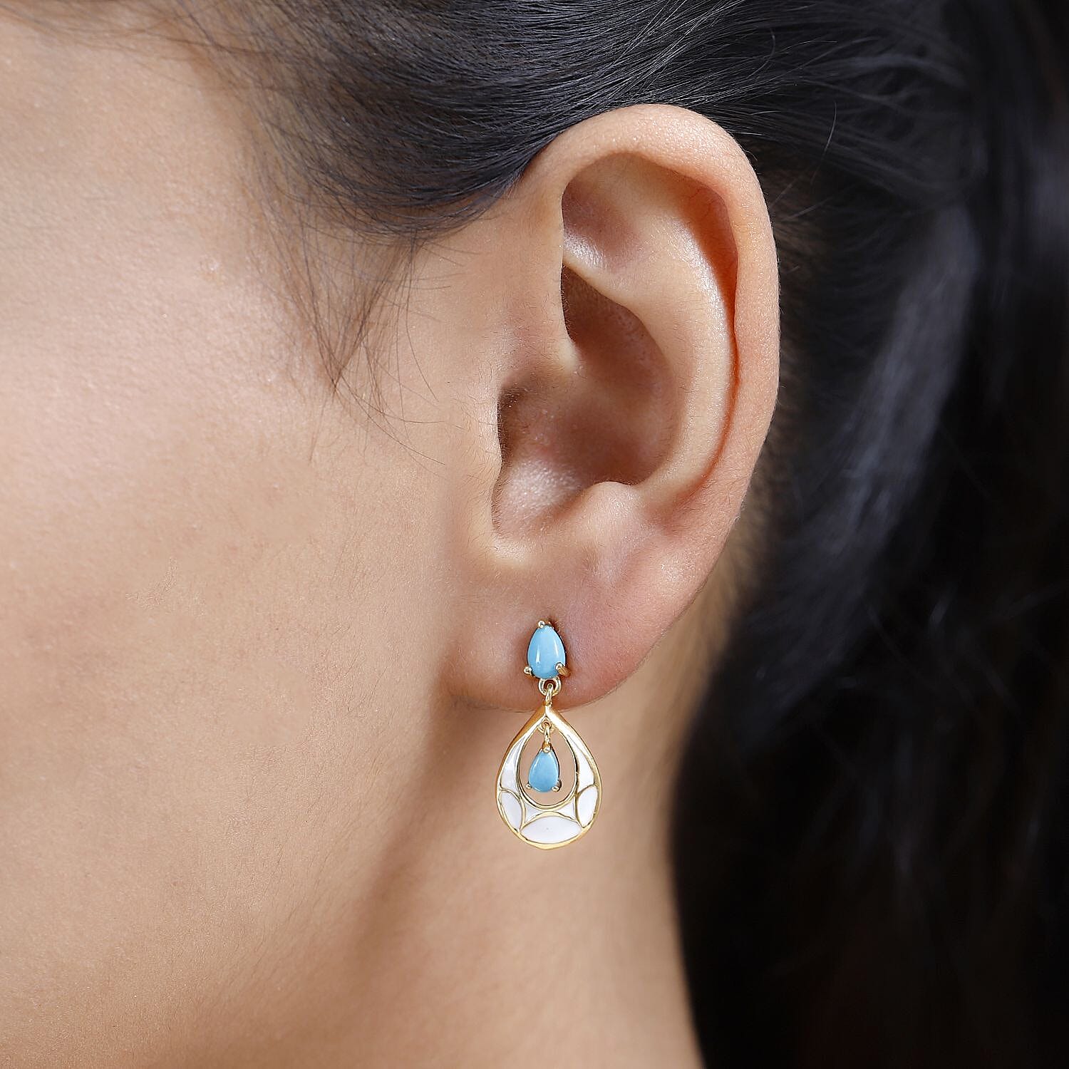 Arizona Sleeping Beauty Turquoise Earrings in 18K Yellow Gold Vermeil Plated Sterling Silver 1.44 Ct.