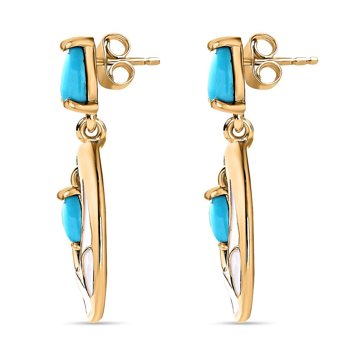 Arizona Sleeping Beauty Turquoise Earrings in 18K Yellow Gold Vermeil Plated Sterling Silver 1.44 Ct.