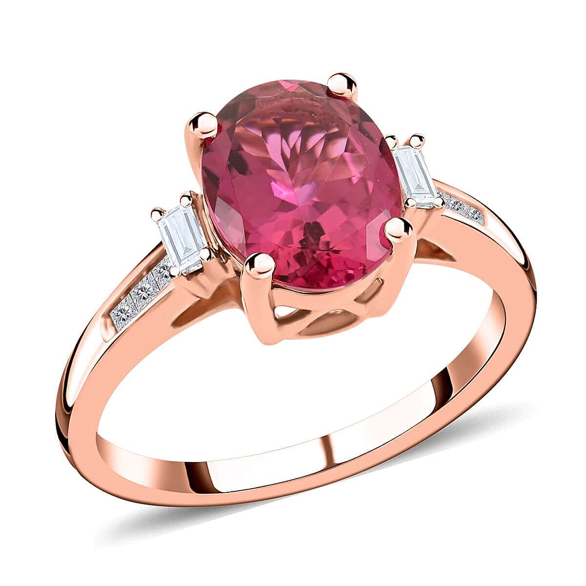 18K Rose Gold  AAA   Rubellite ,  White Diamond  SI Ring 2.25 ct,  Gold Wt. 3.51 Gms  2.250  Ct.