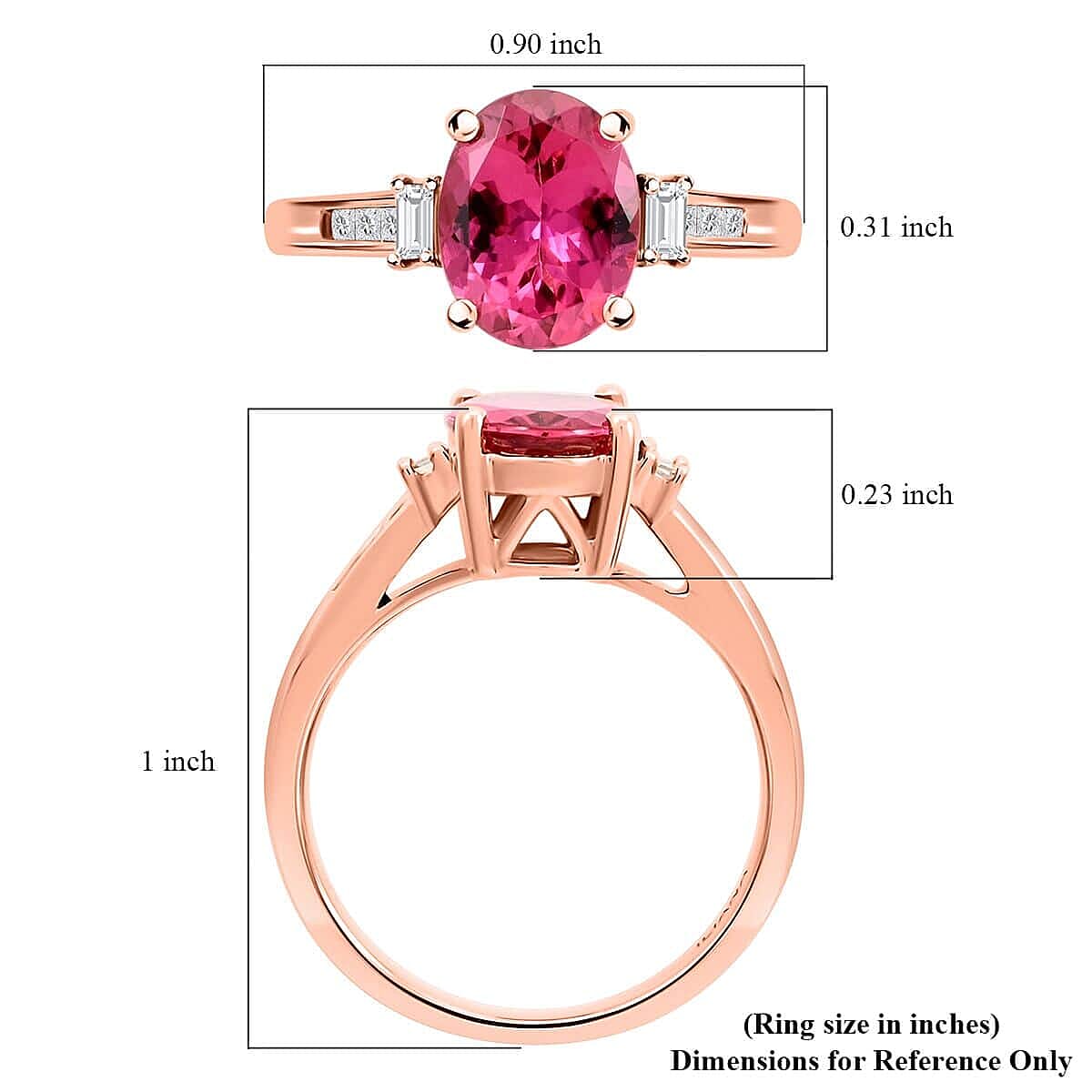 18K Rose Gold  AAA   Rubellite ,  White Diamond  SI Ring 2.25 ct,  Gold Wt. 3.51 Gms  2.250  Ct.
