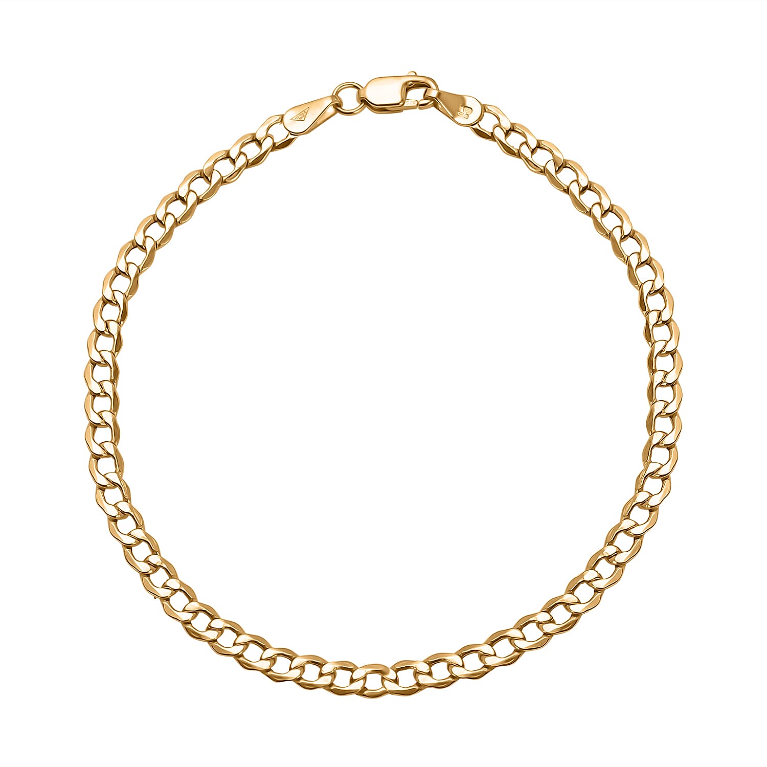 9K Yellow Gold Bevelled Flat Curb Bracelet (Size - 7.5)