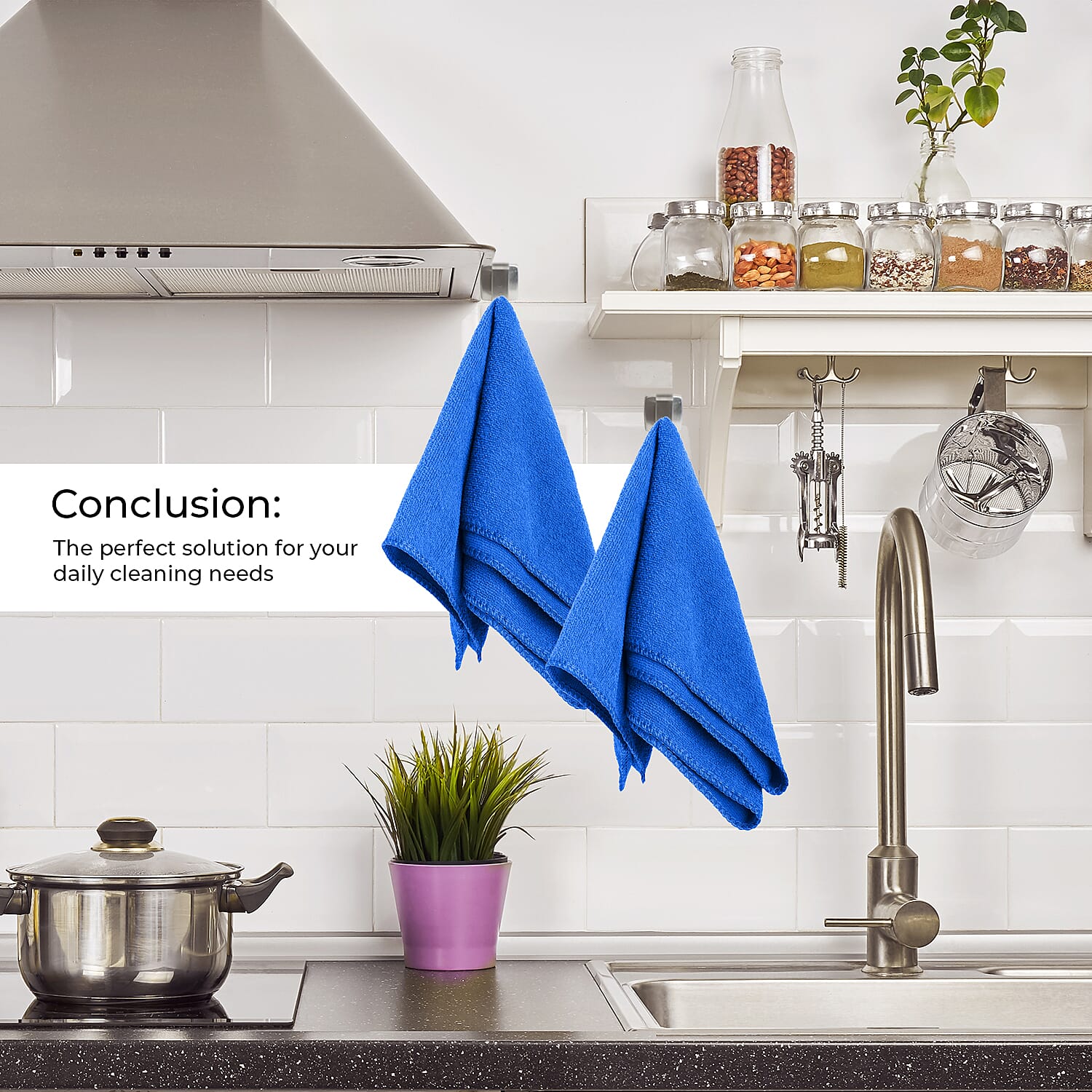 Set of 20 Micro Fiber Terry Kitchen Towels (Size 30x30 cm) - Blue & Grey