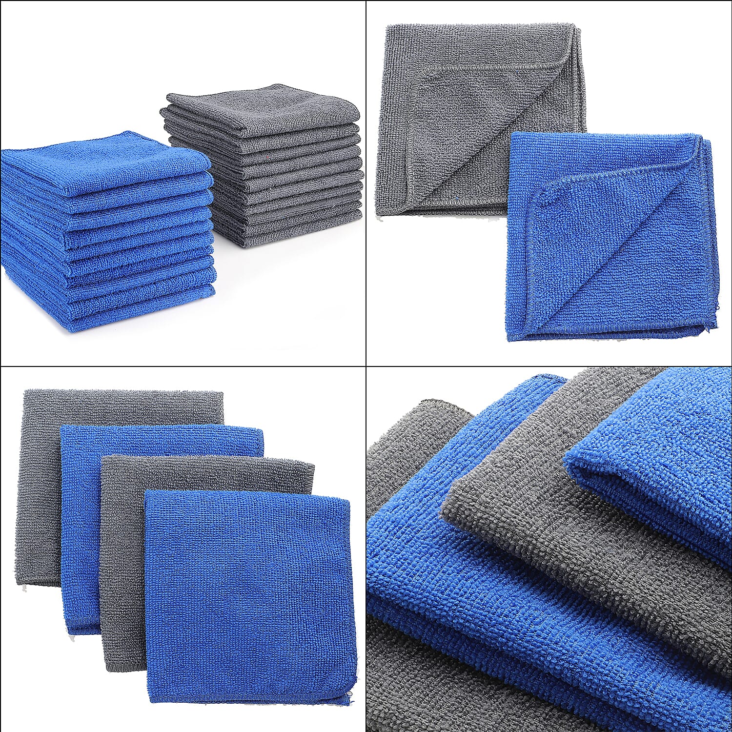 Set of 20 Micro Fiber Terry Kitchen Towels (Size 30x30 cm) - Blue & Grey