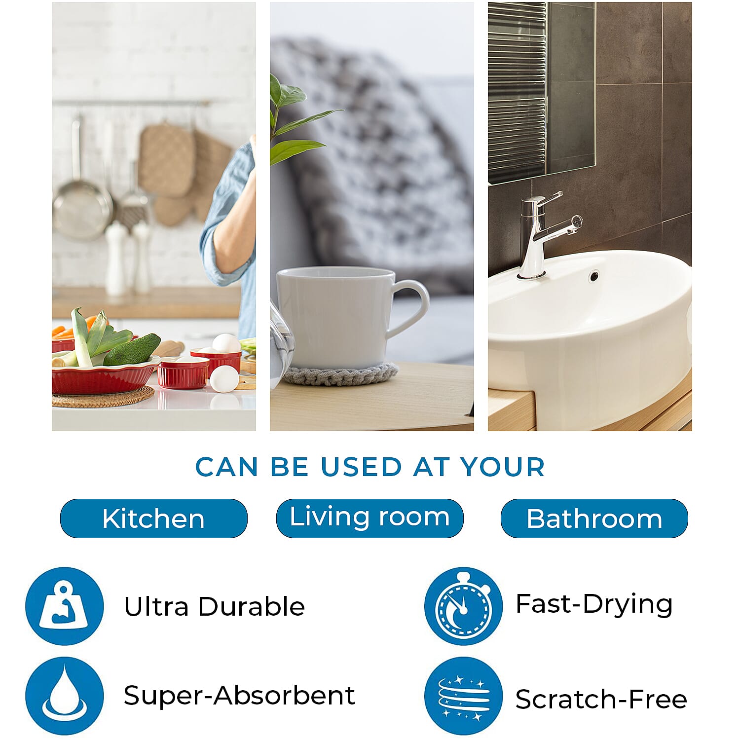 Set of 10 Micro Terry Dish Cloths (Size 60x40 cm) - Blue - Grey