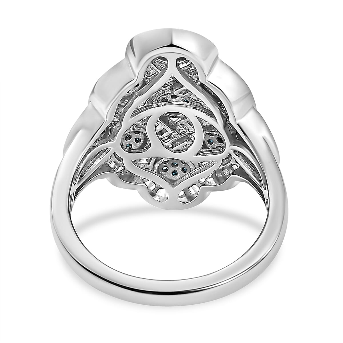 Designer Inspired Blue and White Diamond Ring in Platinum Overlay Sterling Silver 1.00 Ct Designer Inspired Blue and White Diamond Ring in Platinum Overlay Sterling Silver 1.00 Ct