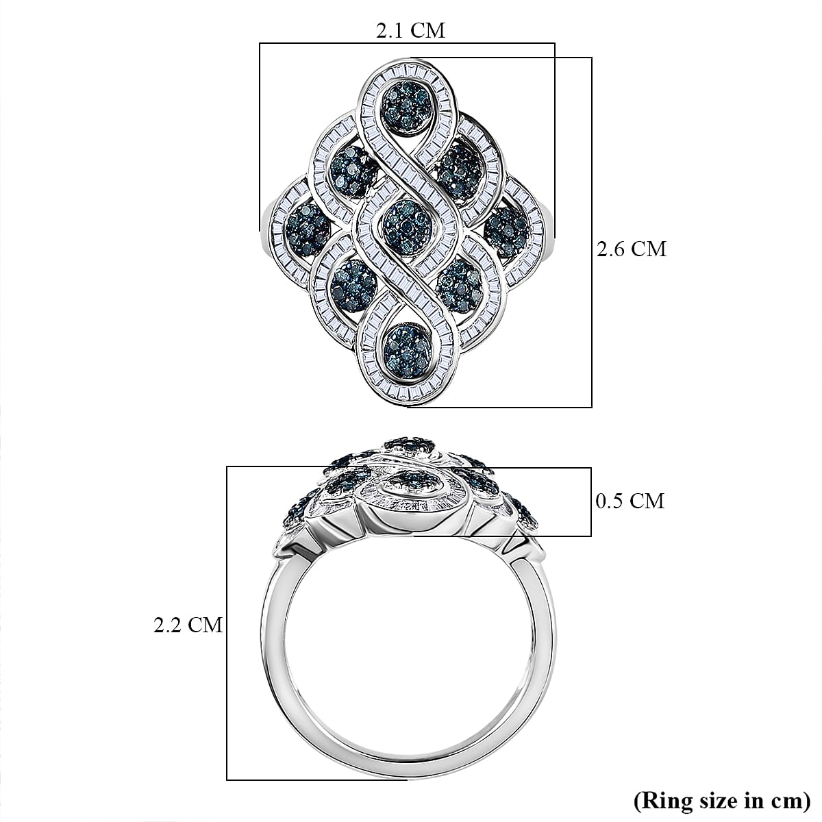 Designer Inspired Blue and White Diamond Ring in Platinum Overlay Sterling Silver 1.00 Ct Designer Inspired Blue and White Diamond Ring in Platinum Overlay Sterling Silver 1.00 Ct