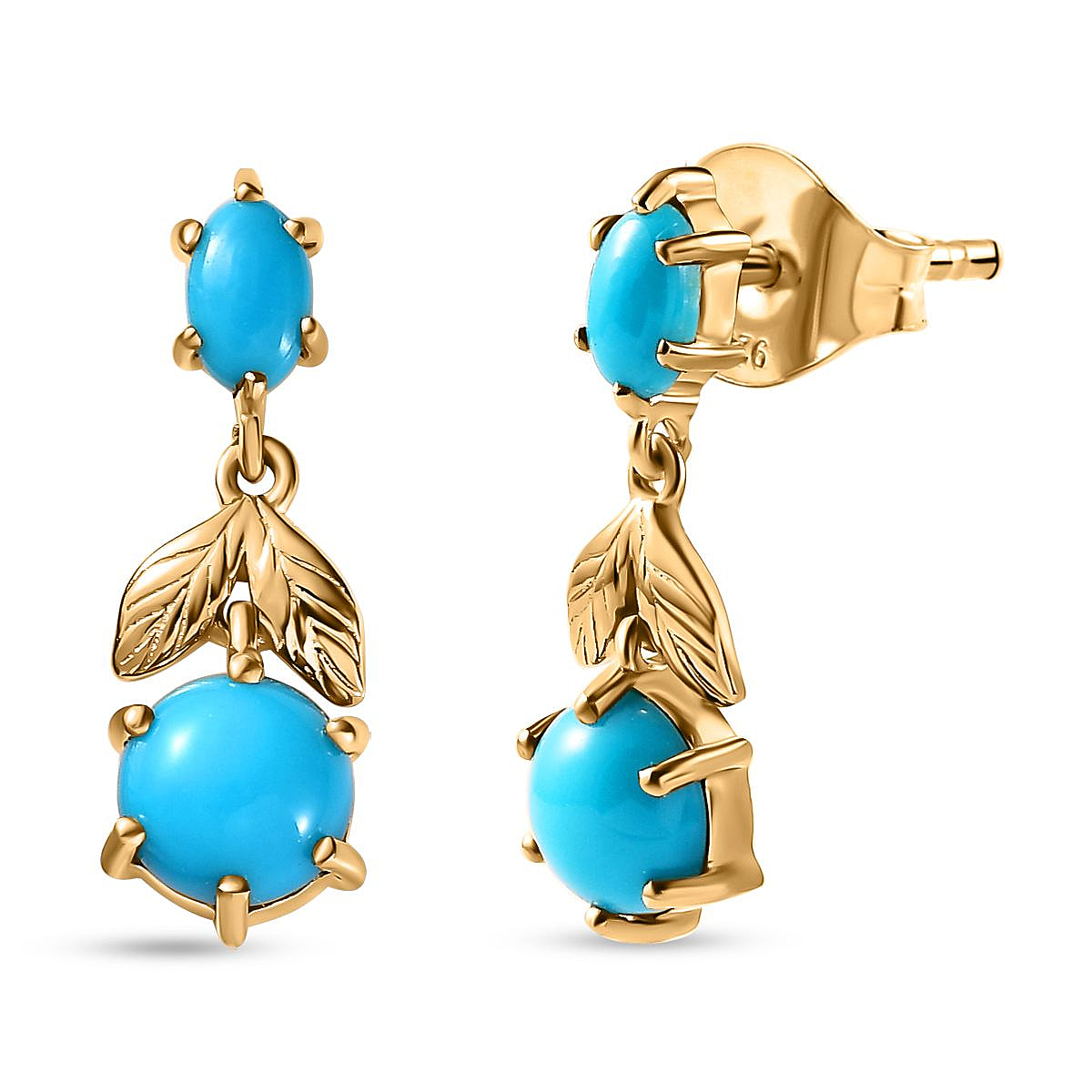 Tucson Special - Arizona Sleeping Beauty Turquoise Dangle Earrings in 18K Yellow Gold Vermeil Plated Sterling Silver 2.46 Ct.