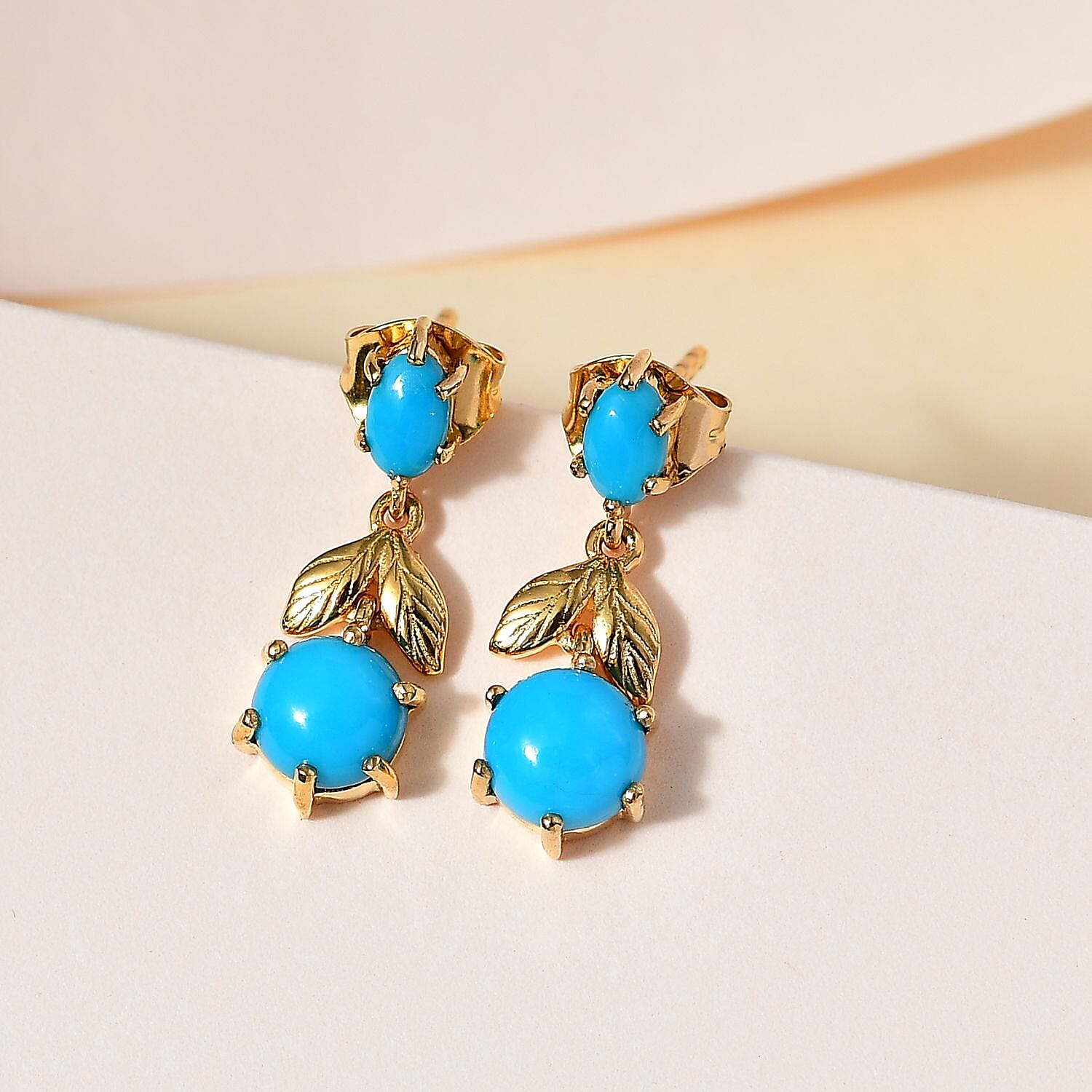 Tucson Special - Arizona Sleeping Beauty Turquoise Dangle Earrings in 18K Yellow Gold Vermeil Plated Sterling Silver 2.46 Ct.
