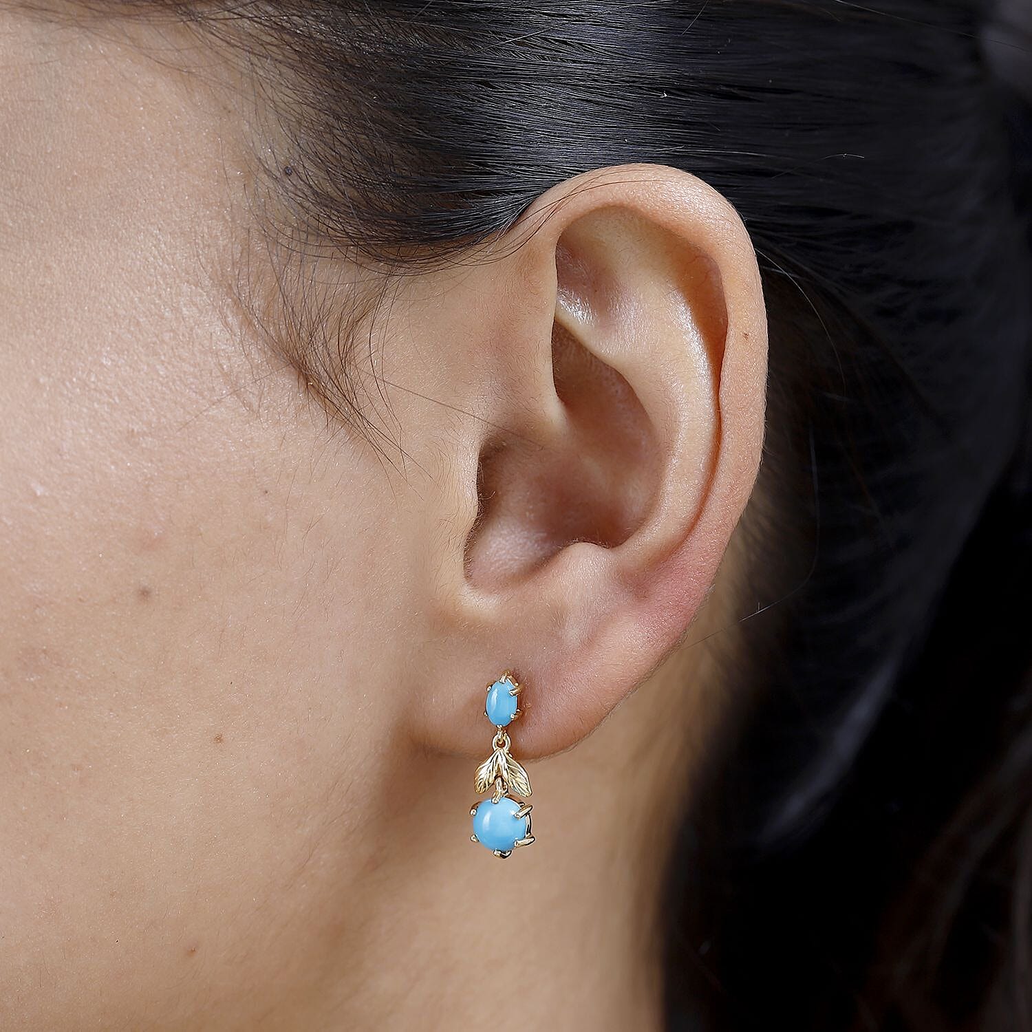 Tucson Special - Arizona Sleeping Beauty Turquoise Dangle Earrings in 18K Yellow Gold Vermeil Plated Sterling Silver 2.46 Ct.