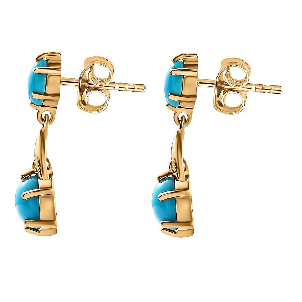 Tucson Special - Arizona Sleeping Beauty Turquoise Dangle Earrings in 18K Yellow Gold Vermeil Plated Sterling Silver 2.46 Ct.