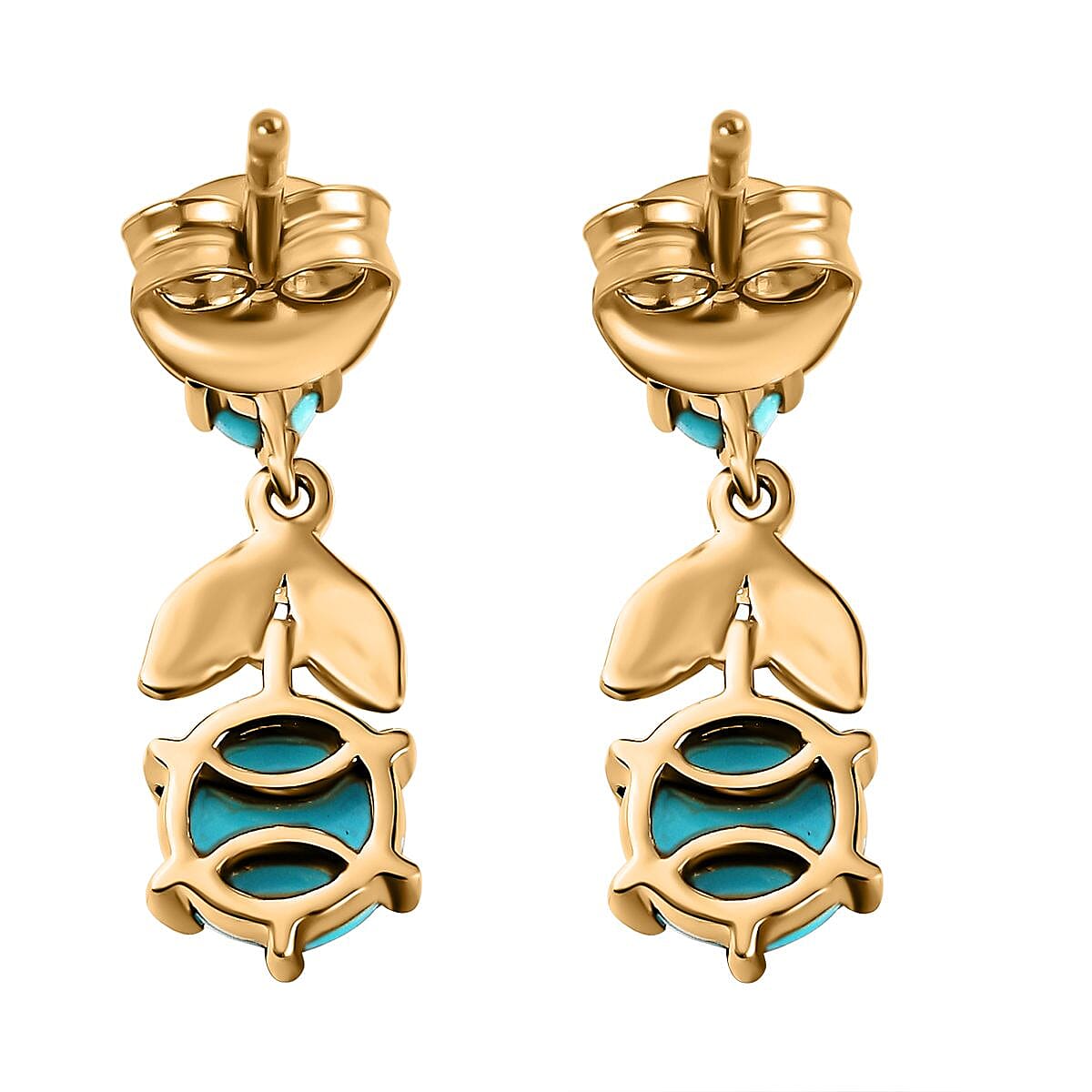Tucson Special - Arizona Sleeping Beauty Turquoise Dangle Earrings in 18K Yellow Gold Vermeil Plated Sterling Silver 2.46 Ct.