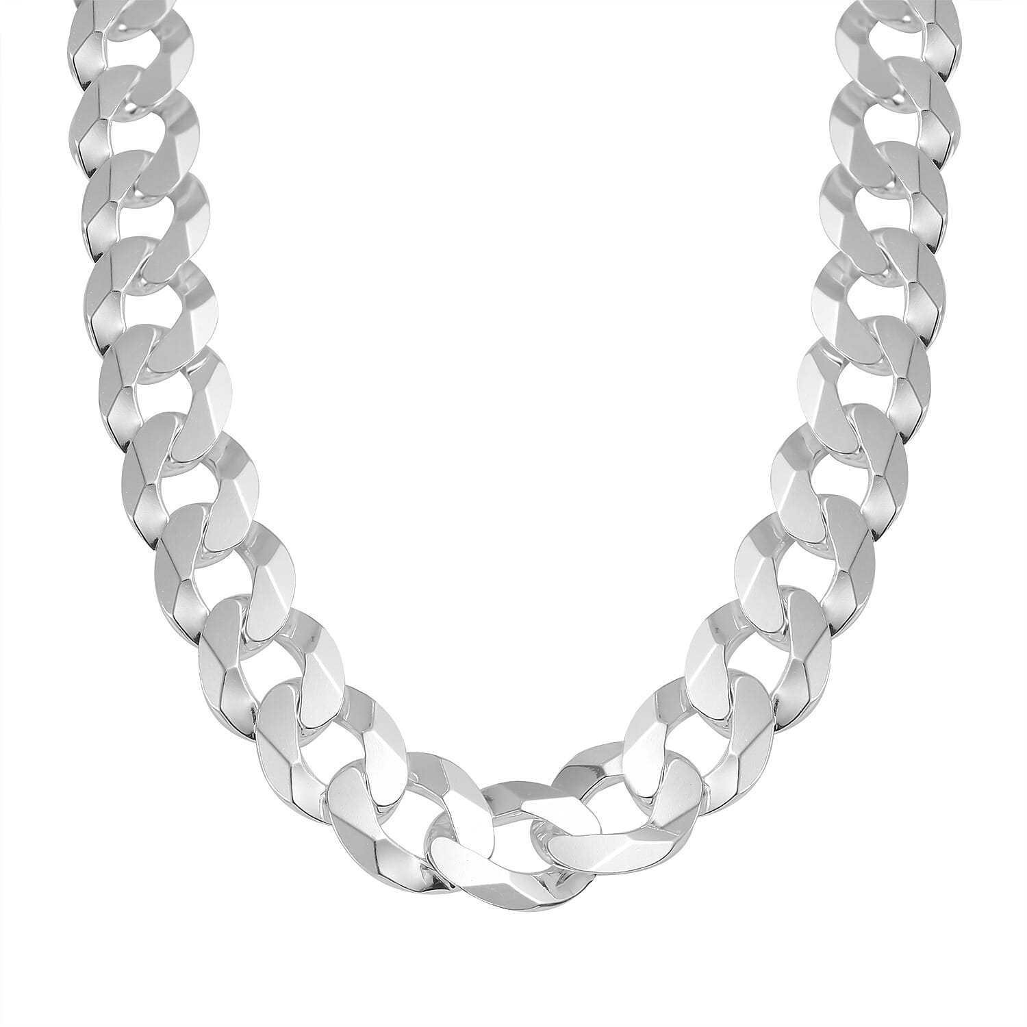 Sterling Silver Flat Curb Bevelled Edge Necklace (Size - 22), Silver Wt. 101.00 Gms