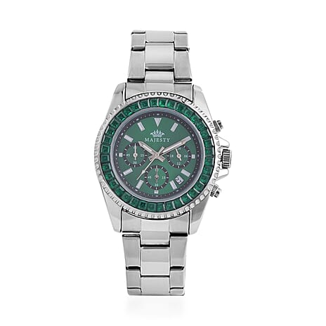 MAJESTY Limited Edition Multi-Function Green Colour CZ Dial 3ATM WR Watch With Gift Box