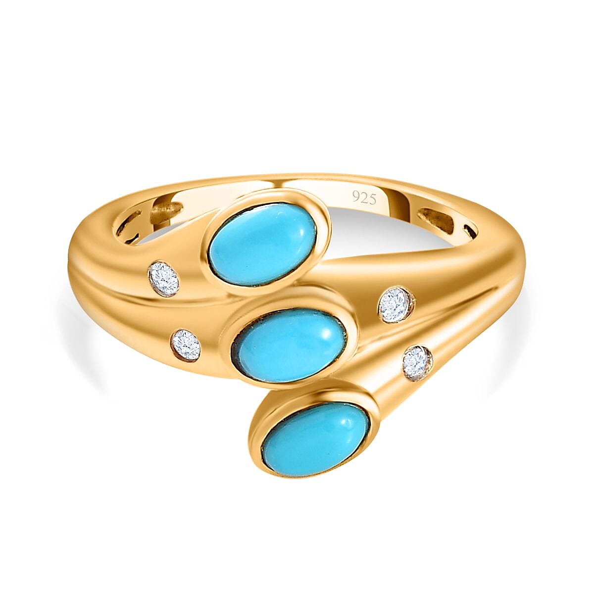 Arizona Sleeping Beauty Turquoise Natural Zircon Bypass Ring in 18K Yellow Gold Vermeil Plated Sterling Silver