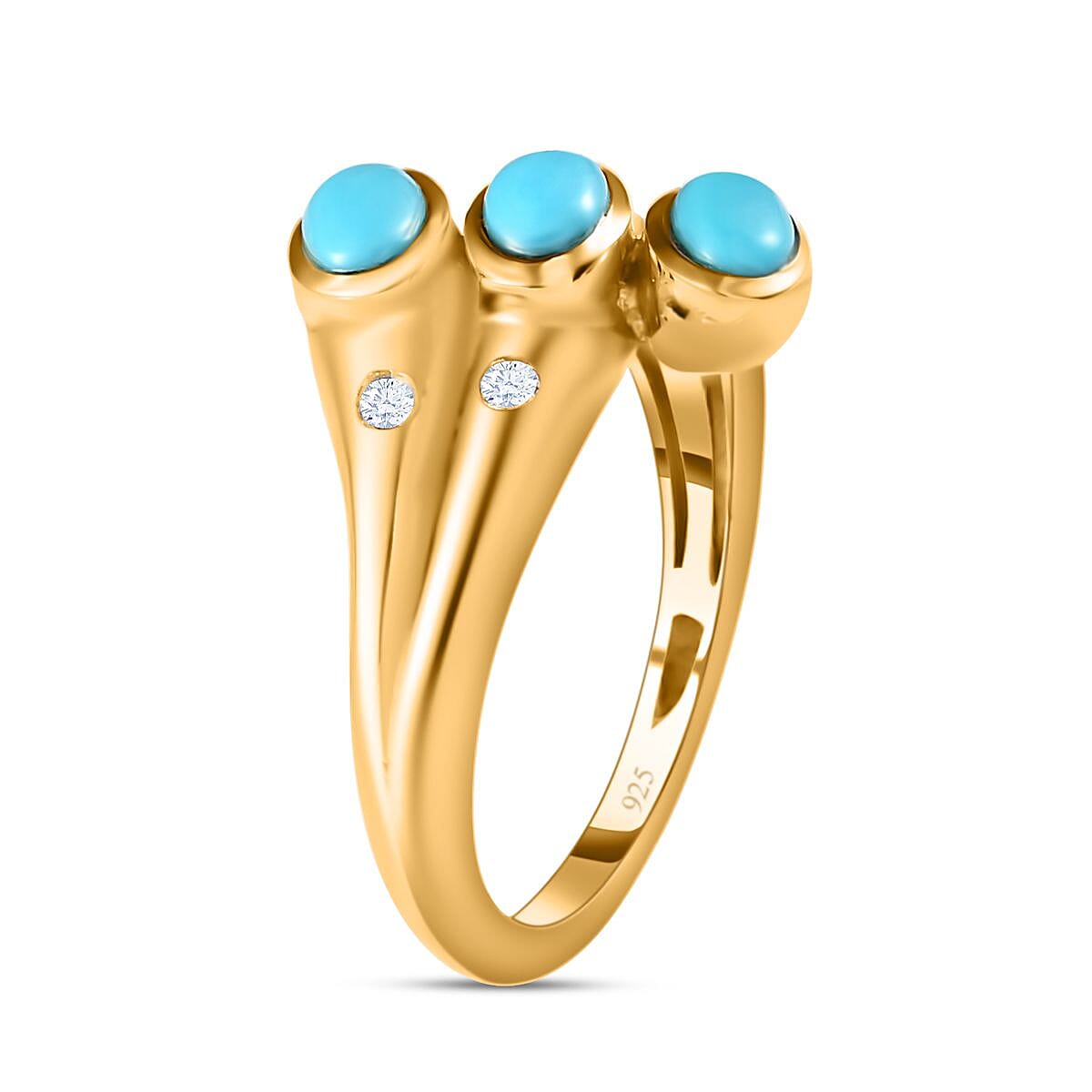 Arizona Sleeping Beauty Turquoise Natural Zircon Bypass Ring in 18K Yellow Gold Vermeil Plated Sterling Silver