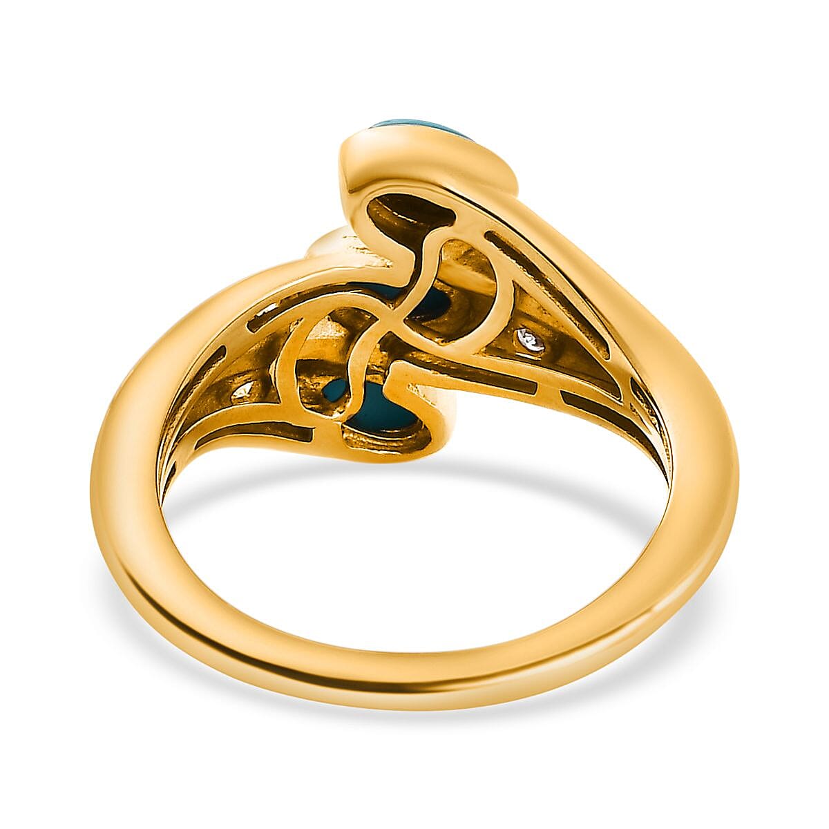 Arizona Sleeping Beauty Turquoise Natural Zircon Bypass Ring in 18K Yellow Gold Vermeil Plated Sterling Silver